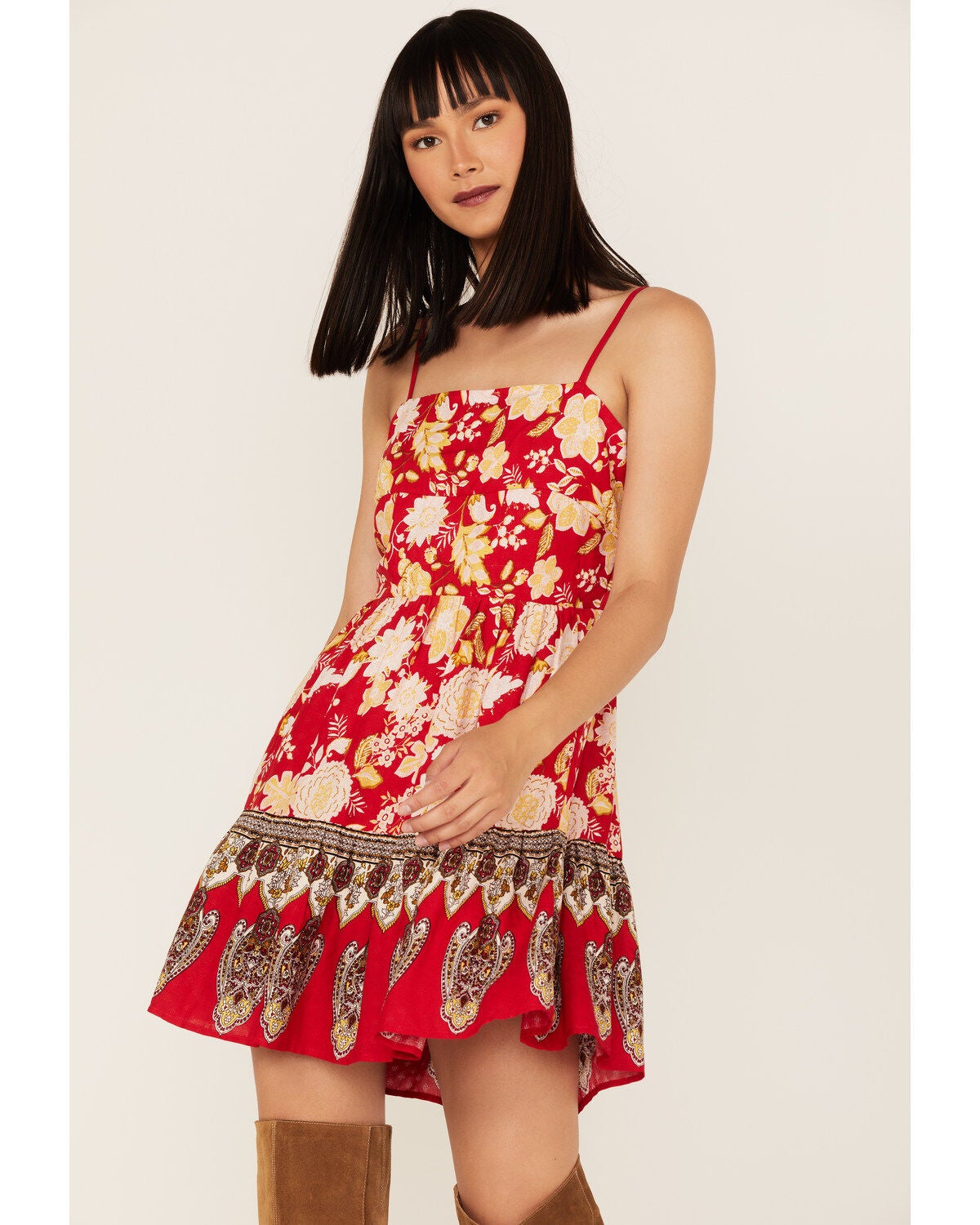 Band of the Free Women's Love Is All Around Floral Print Sleeveless Mini Dress, Red, hi-res