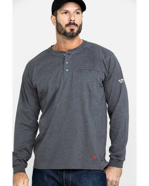 Image #1 - Ariat Men's FR Air Henley Long Sleeve Work Shirt , Charcoal, hi-res
