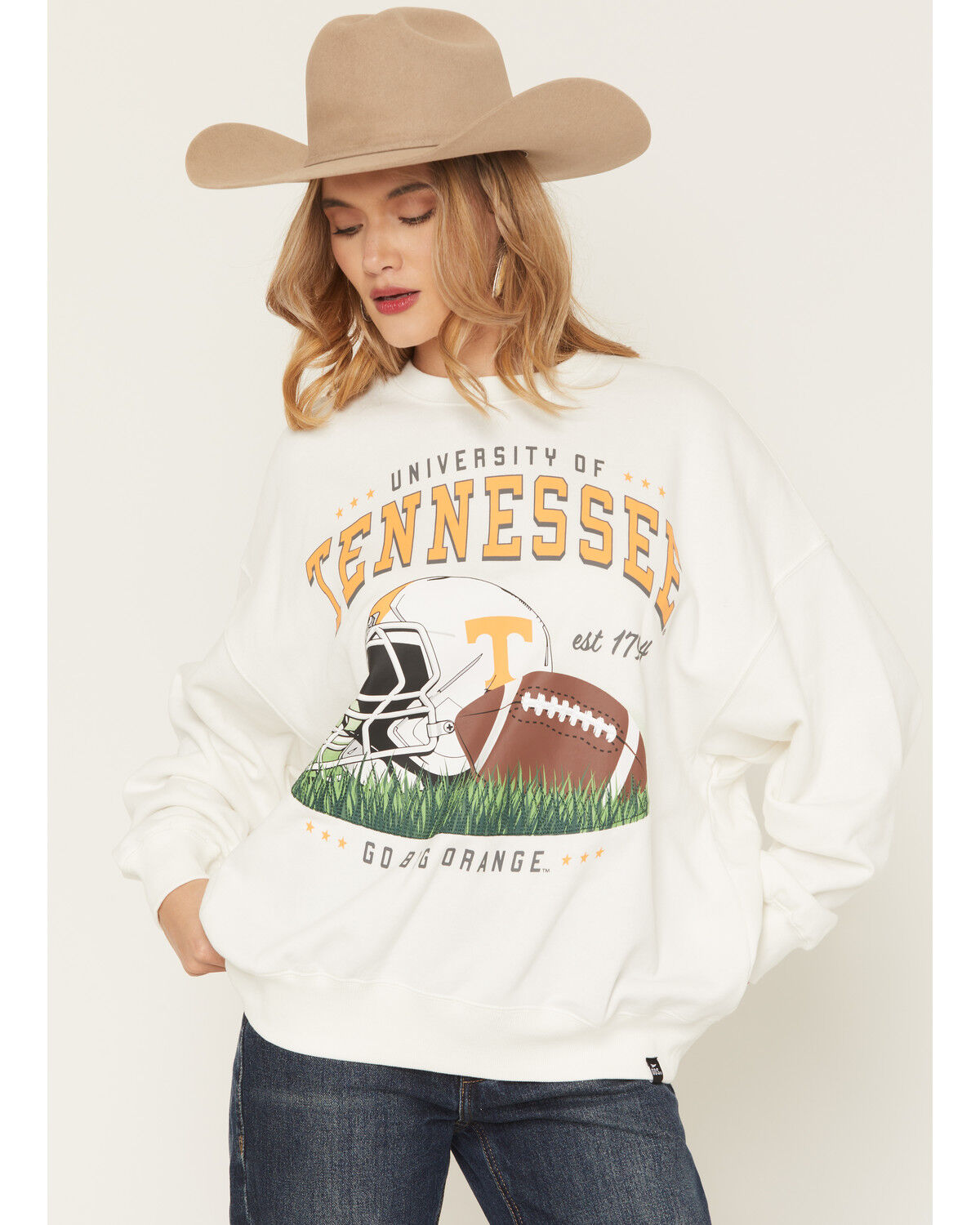 Image #1 - Gameday Women's Tennessee Vols Helmet Embroidered Graphic Crewneck, White, hi-res