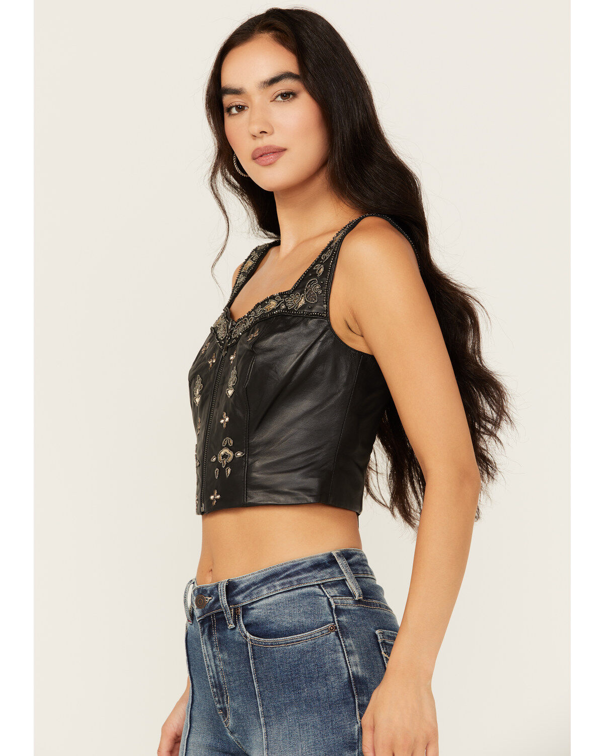 Image #2 - Idyllwind Women's Sunset Embellished Leather Bustier, Black, hi-res