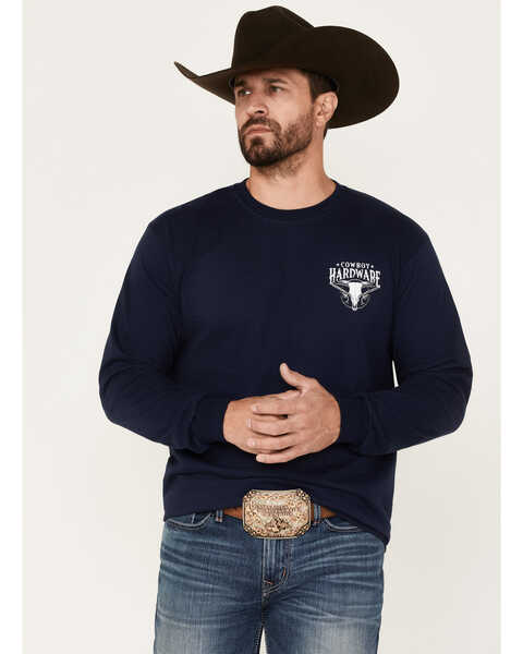 Cowboy Hardware Two Guns and Skull Graphic Long Sleeve T-Shirt, Navy, hi-res
