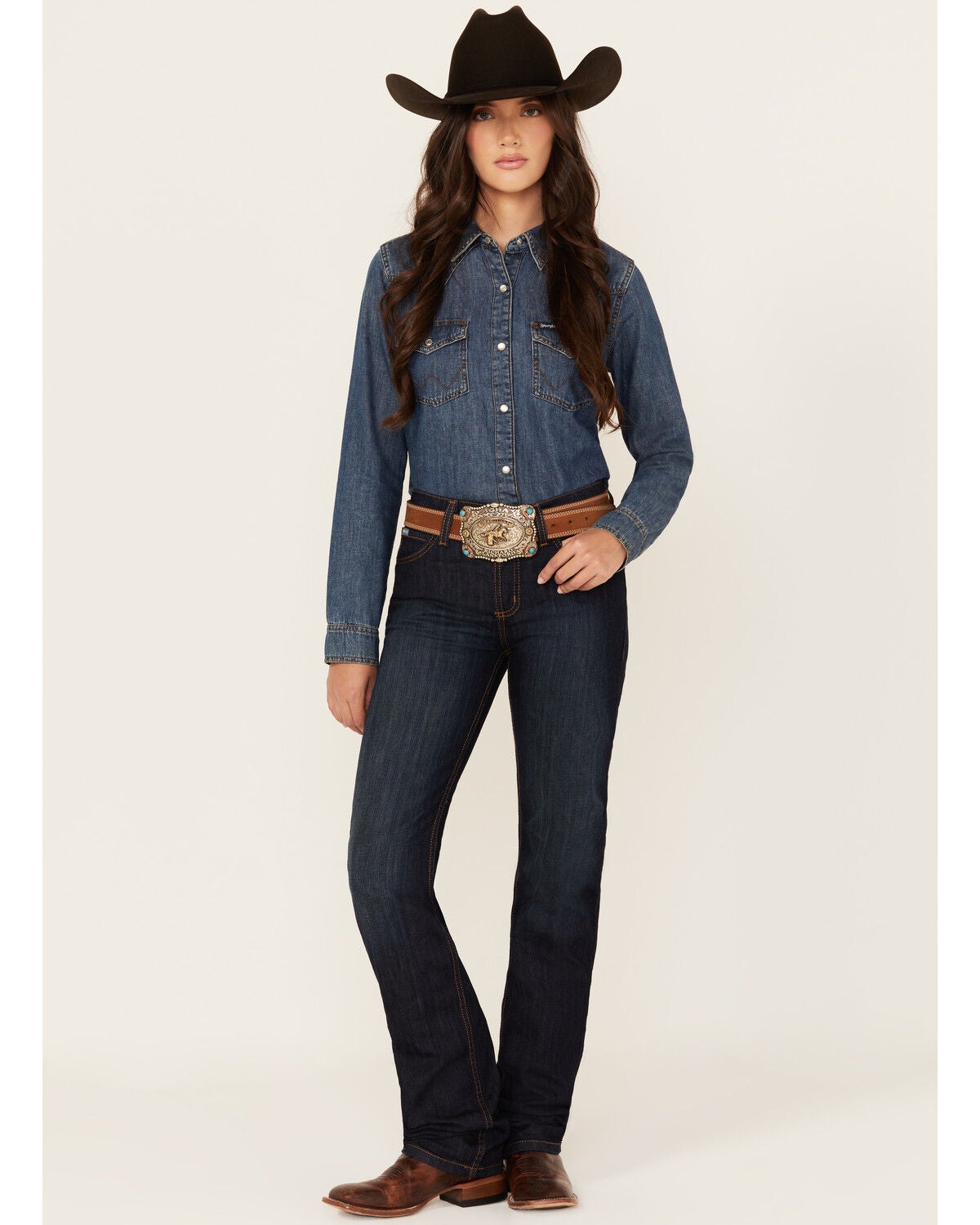 Cinch Women's Jenna Dark Wash Bootcut Slim Fit Stretch Denim Jeans, Indigo, hi-res