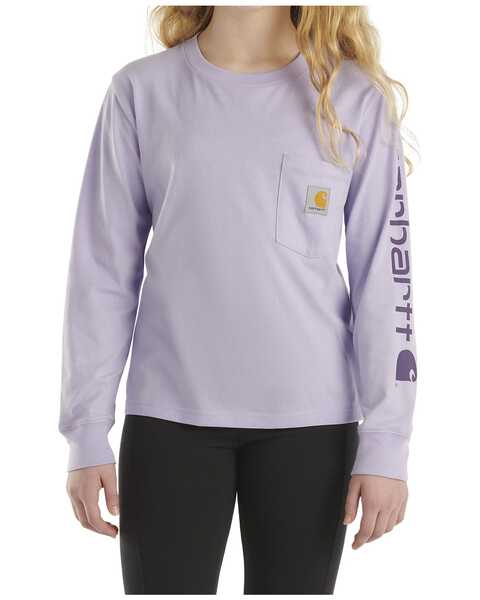 Carhartt Toddler Girls' Logo Pocket Long Sleeve Shirt , Lavender, hi-res