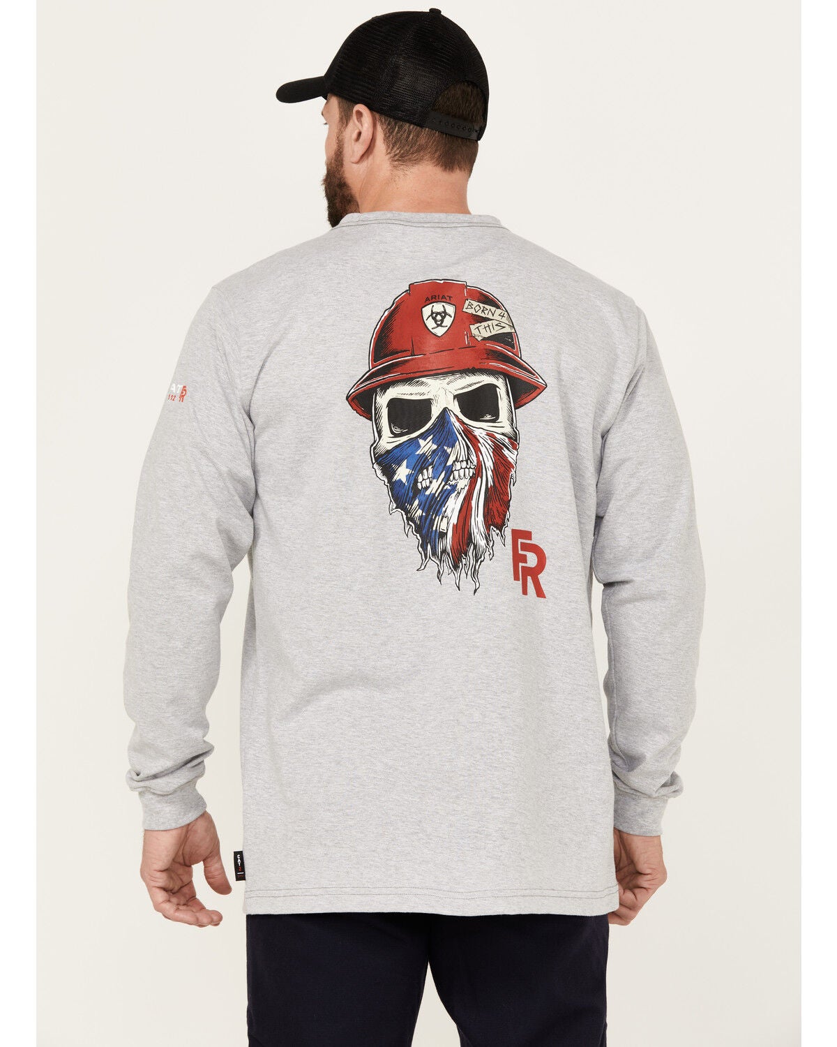 Ariat Men's FR Born For This Long Sleeve Graphic Work T-Shirt, Grey, hi-res