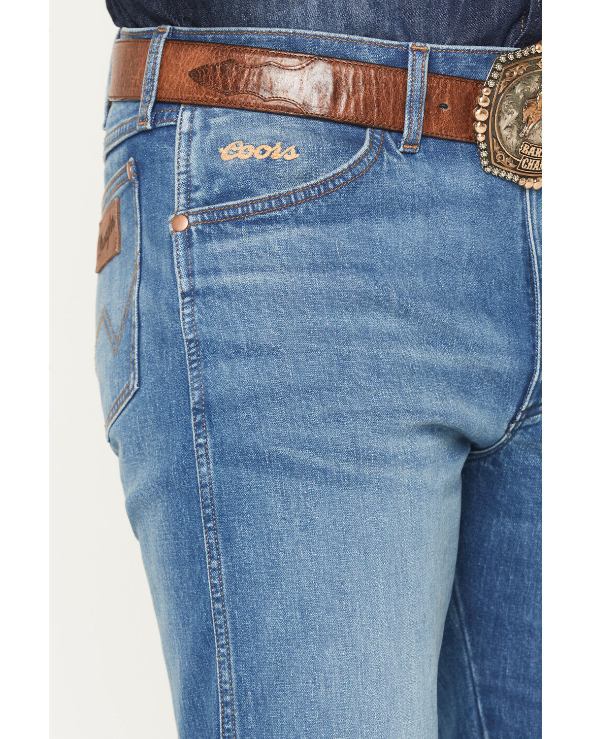 Image #2 - Wrangler X Coors Banquet Men's 13MWZ Golden Blue Medium Wash Straight Stretch Denim Jeans, Medium Wash, hi-res