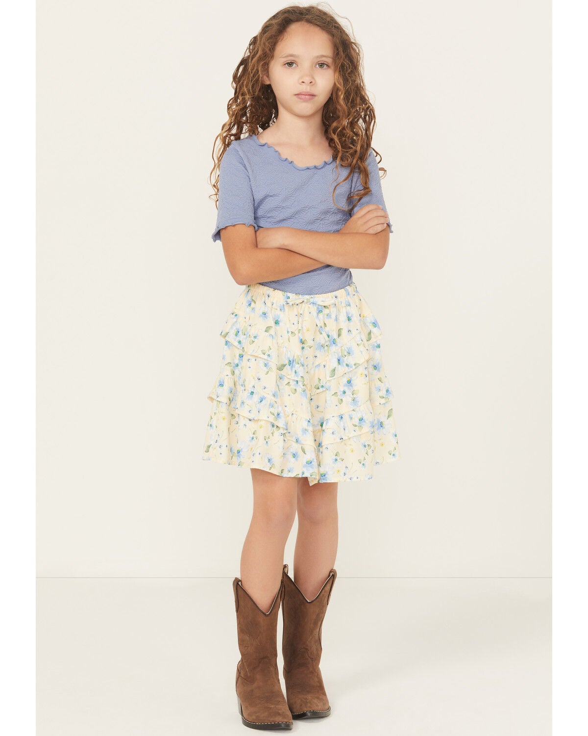 Trixxi Girls' Floral Print Ruffle Skirt, Yellow, hi-res