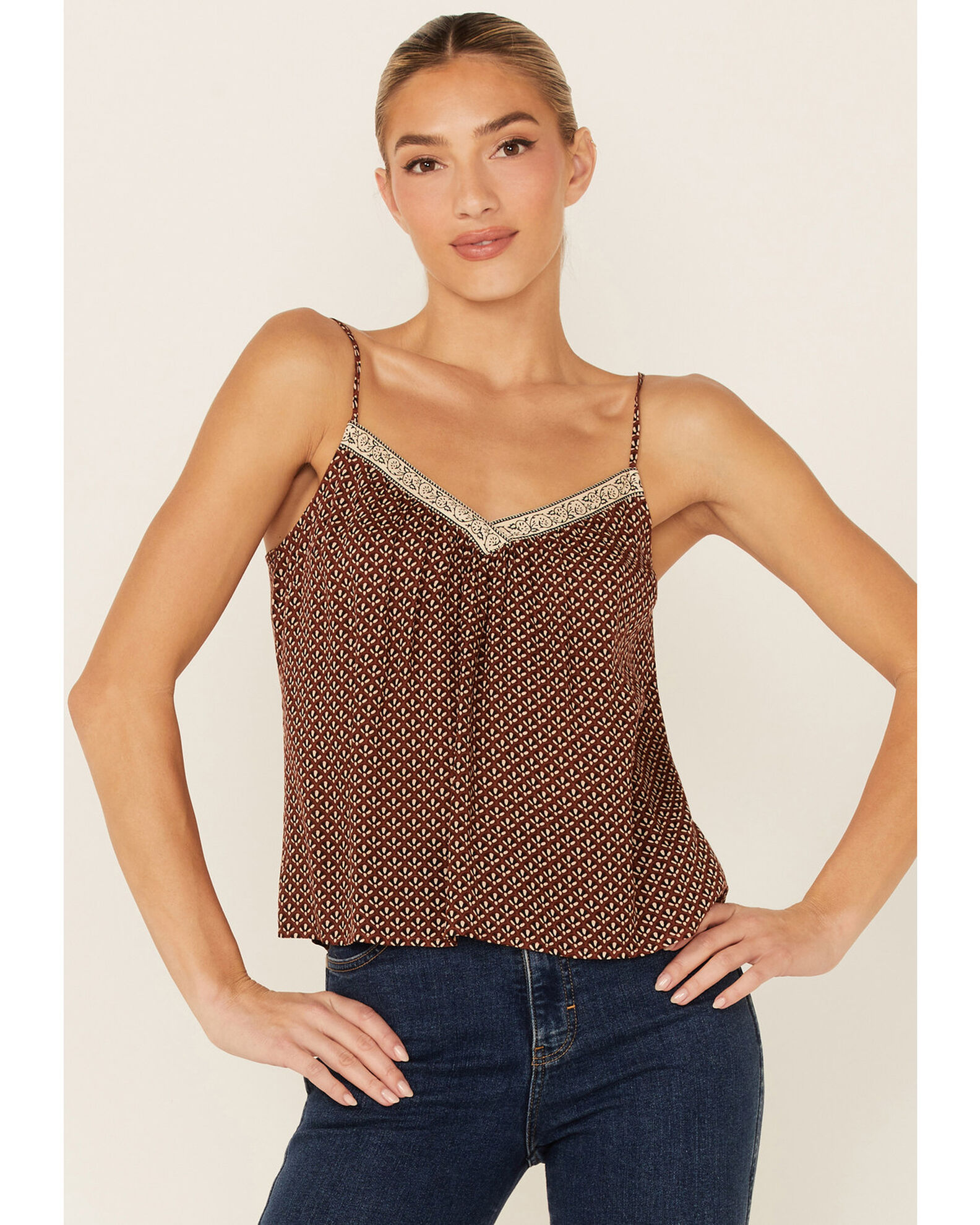 Patrons of Peace Women's Tawny Tile Print Neck Line Cami