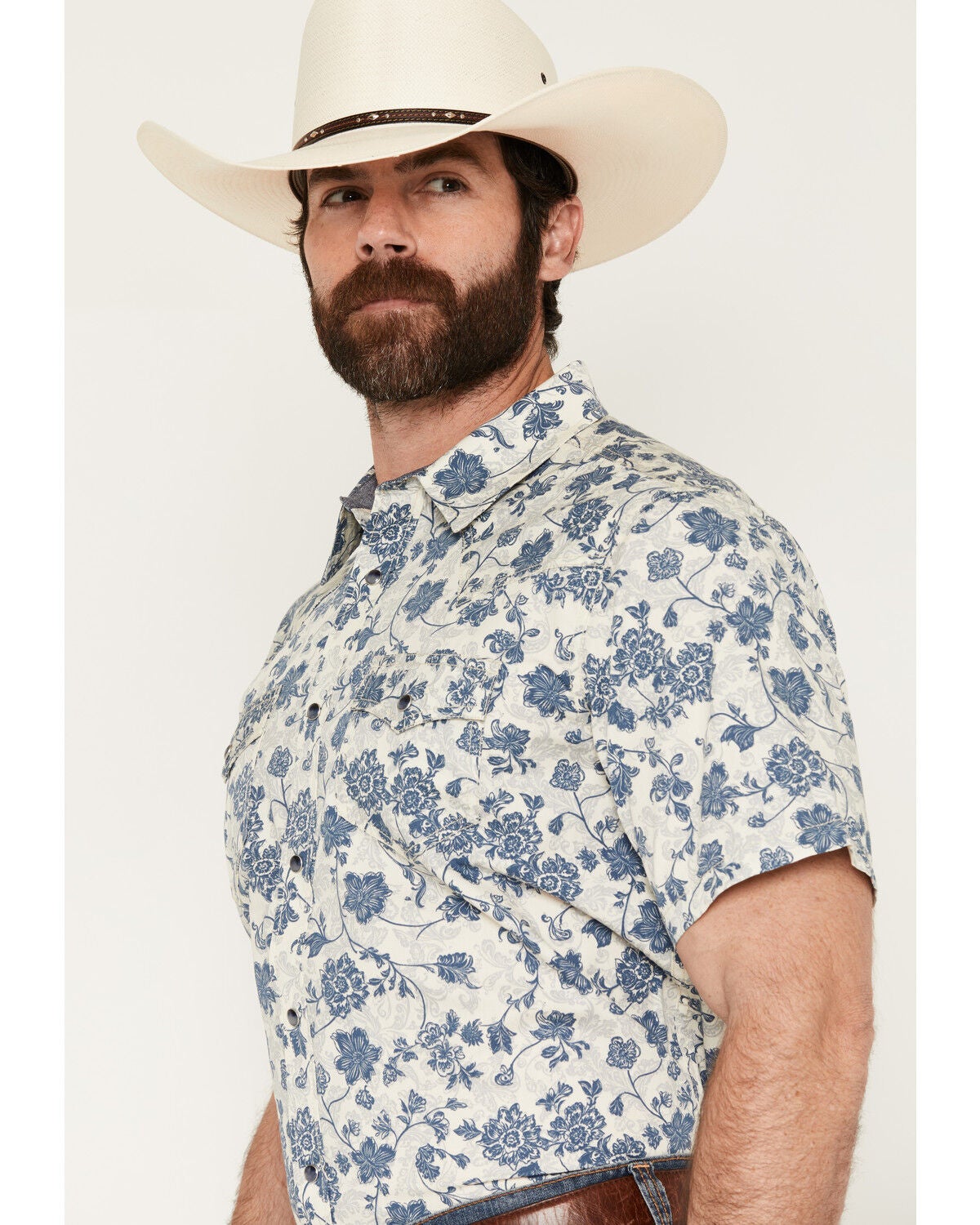 Image #2 - Cody James Men's Botanical Floral Print Short Sleeve Snap Western Shirt, Off White, hi-res