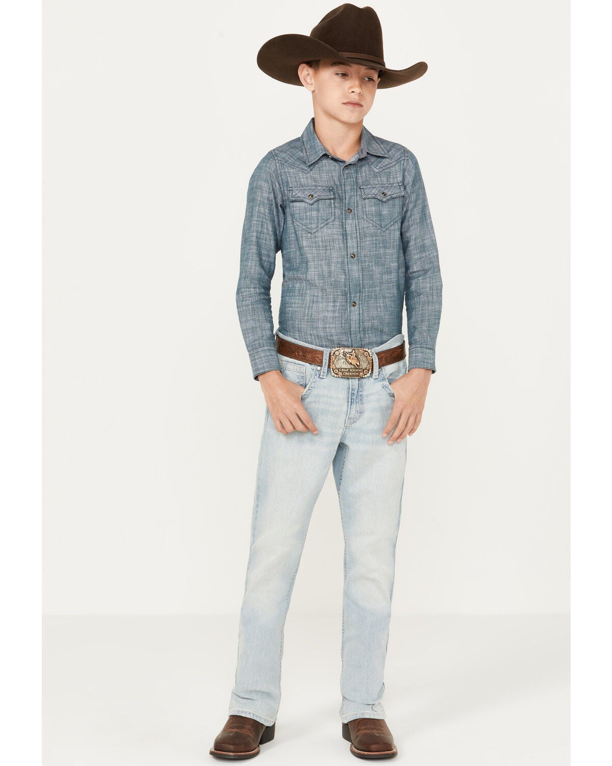 Cody James Boys' Light Wash Pioneer Slim Stretch Bootcut Jeans, Light Wash, hi-res