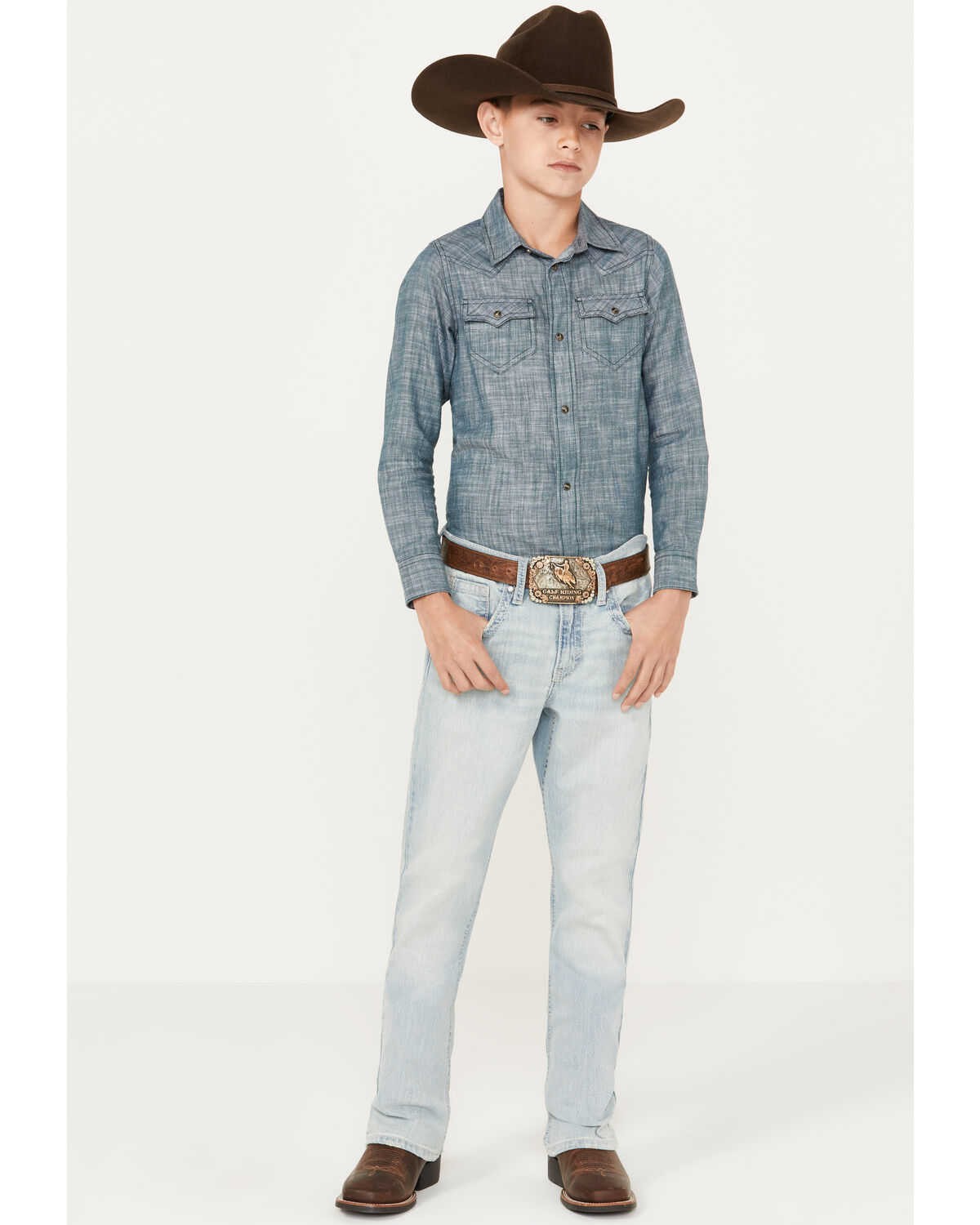 Image #1 - Cody James Boys' Light Wash Pioneer Slim Stretch Bootcut Jeans, Light Wash, hi-res