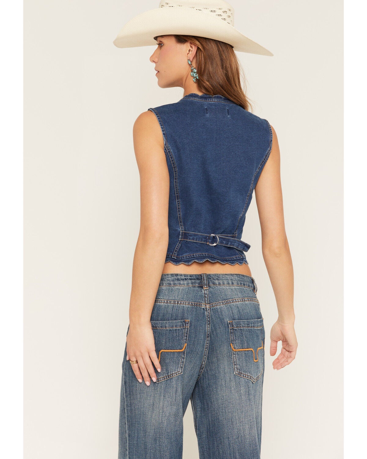 Image #4 - 26 International Women's Scalloped Edge Fitted Denim Vest, Medium Wash, hi-res