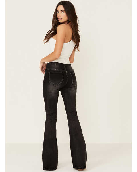 Image #3 - Rock & Roll Denim Women's Charcoal Mid Rise Pull On Flares , , hi-res