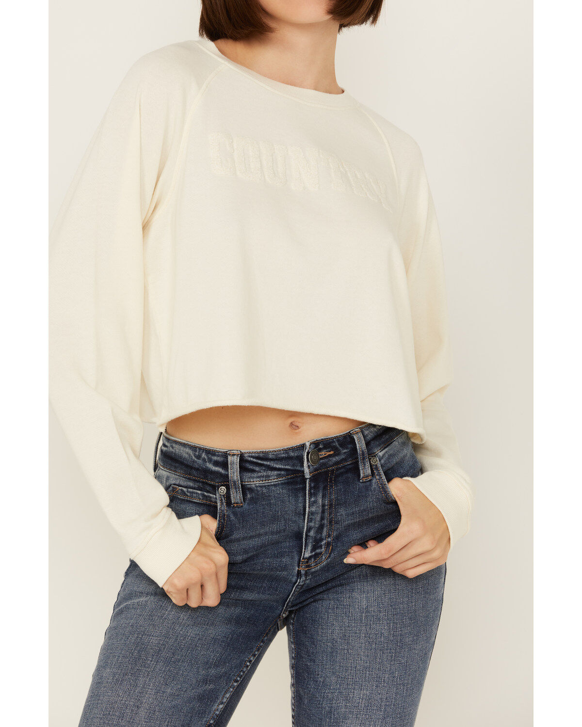 Image #3 - Cleo + Wolf Women's Asher Flocked Cropped Pullover, Cream, hi-res