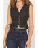 Image #3 - Saints & Hearts Women's Side Tie Button-Down Denim Vest, Black, hi-res