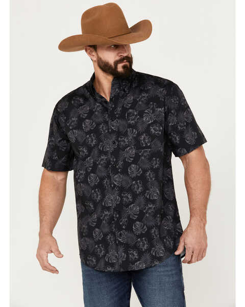 Cinch Men's ARENAFLEX Hawaiian Short Sleeve Button Down Shirt, Black, hi-res