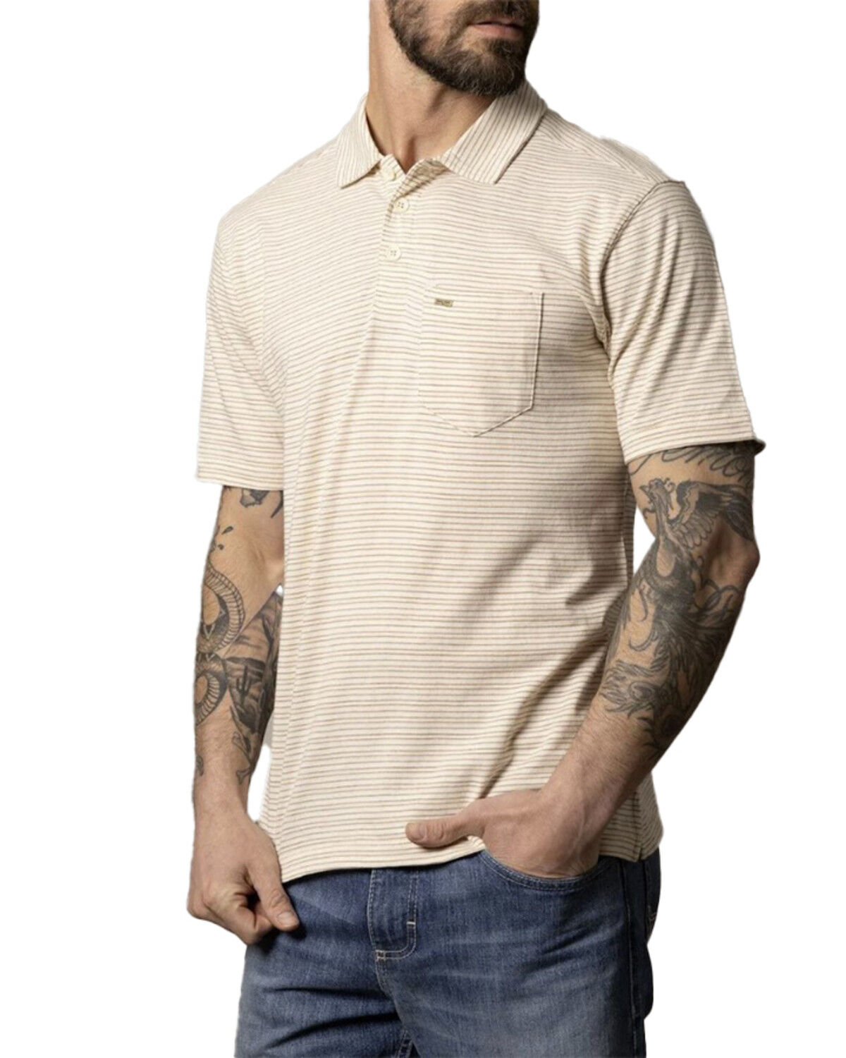 Image #3 - Kimes Ranch Men's Harlan Striped Short Sleeve Button-Down Polo Shirt, Natural, hi-res