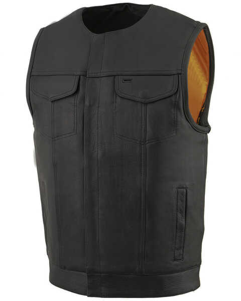 Milwaukee Leather Men's Cool-Tec Leather Concealed Carry Motorcycle Club Style Vest, Black, hi-res