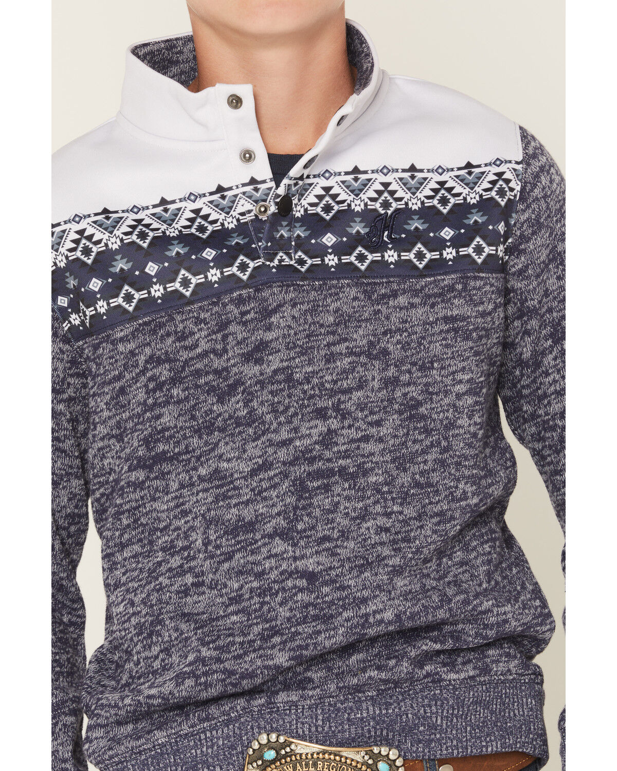 Image #3 - Hooey Boys' Stevie Colorblock Quarter Snap Pullover, Navy, hi-res