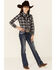 Image #2 - Roper Girls' Plaid Print Fancy Applique Yoke Long Sleeve Snap Western Shirt, Black, hi-res