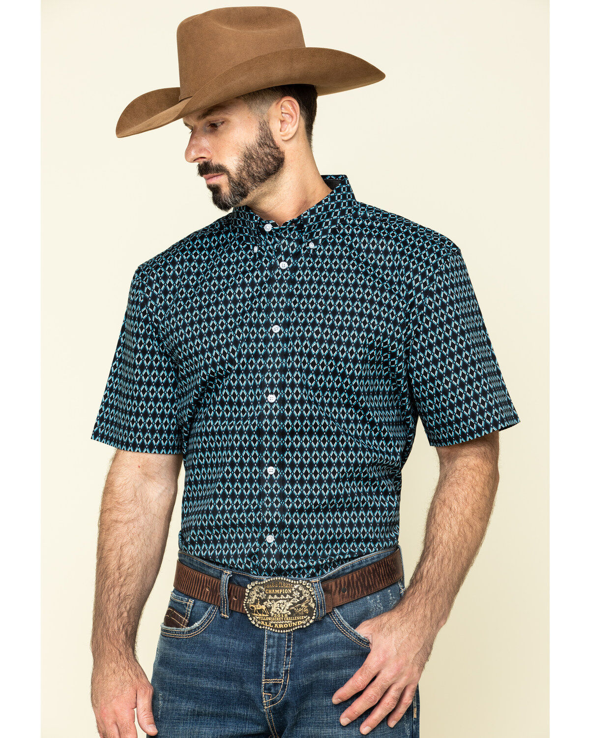 Image #1 - Cody James Core Men's High Roller Geo Print Short Sleeve Western Shirt, , hi-res