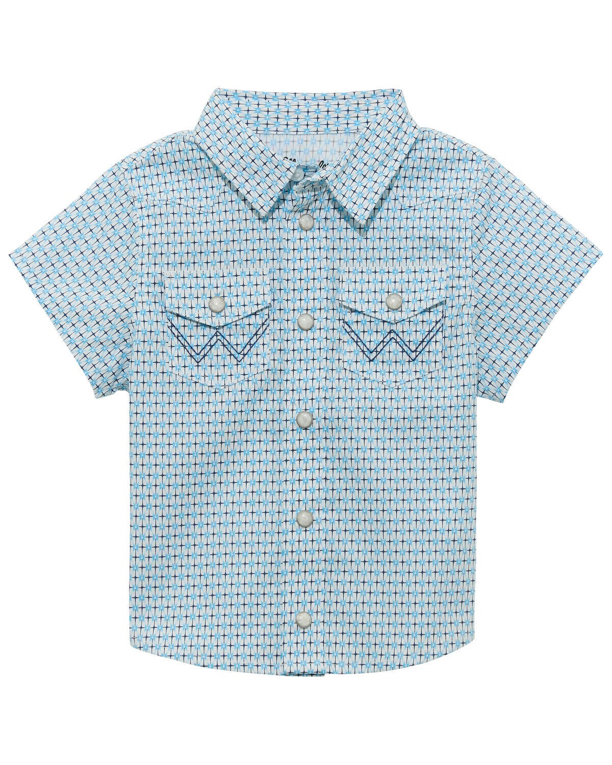 Wrangler Toddler Boys' Geo Print Short Sleeve Snap Western Shirt, Blue, hi-res