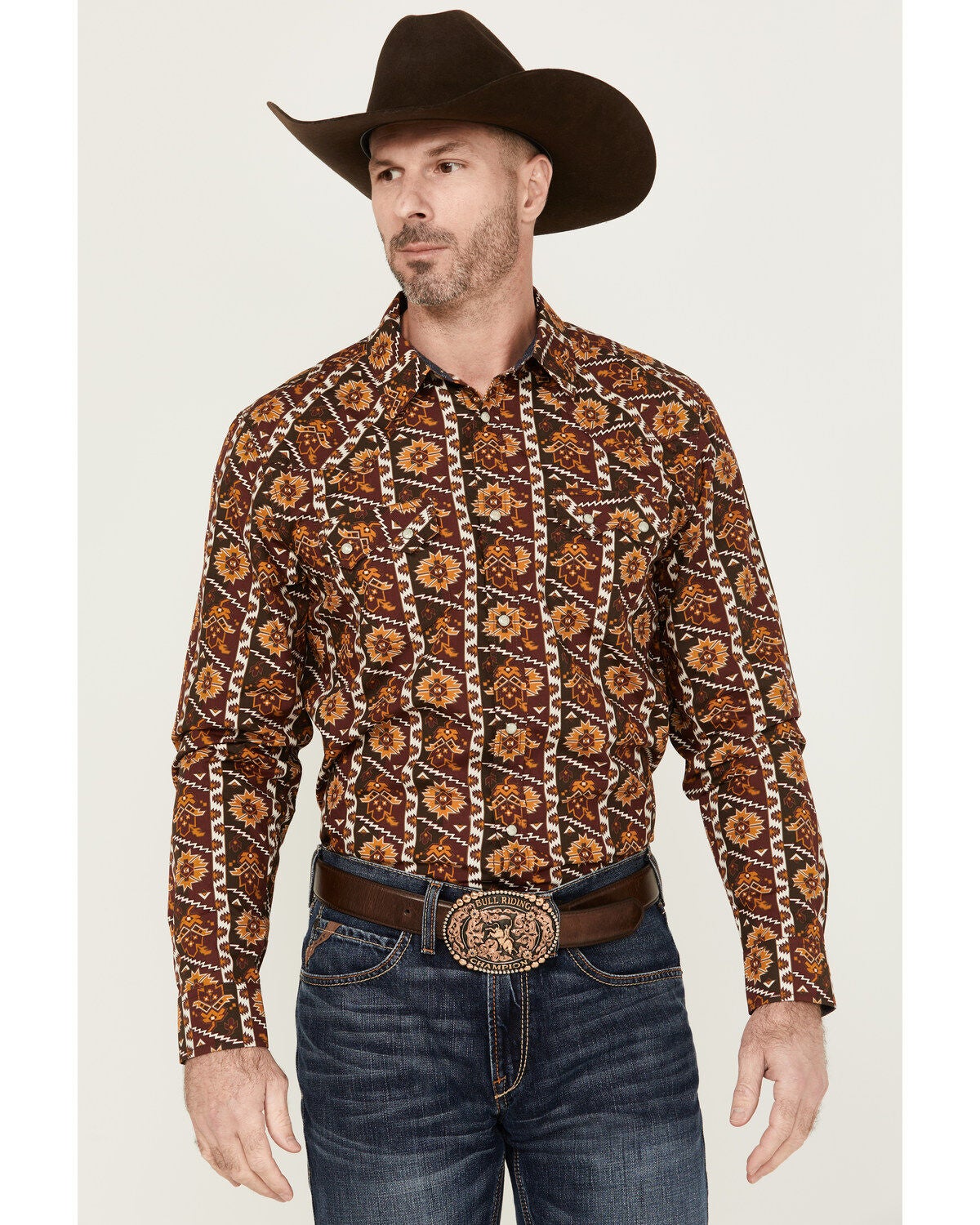Cody James Men's Row Boat Southwestern Print Long Sleeve Snap Western Shirt, Red, hi-res