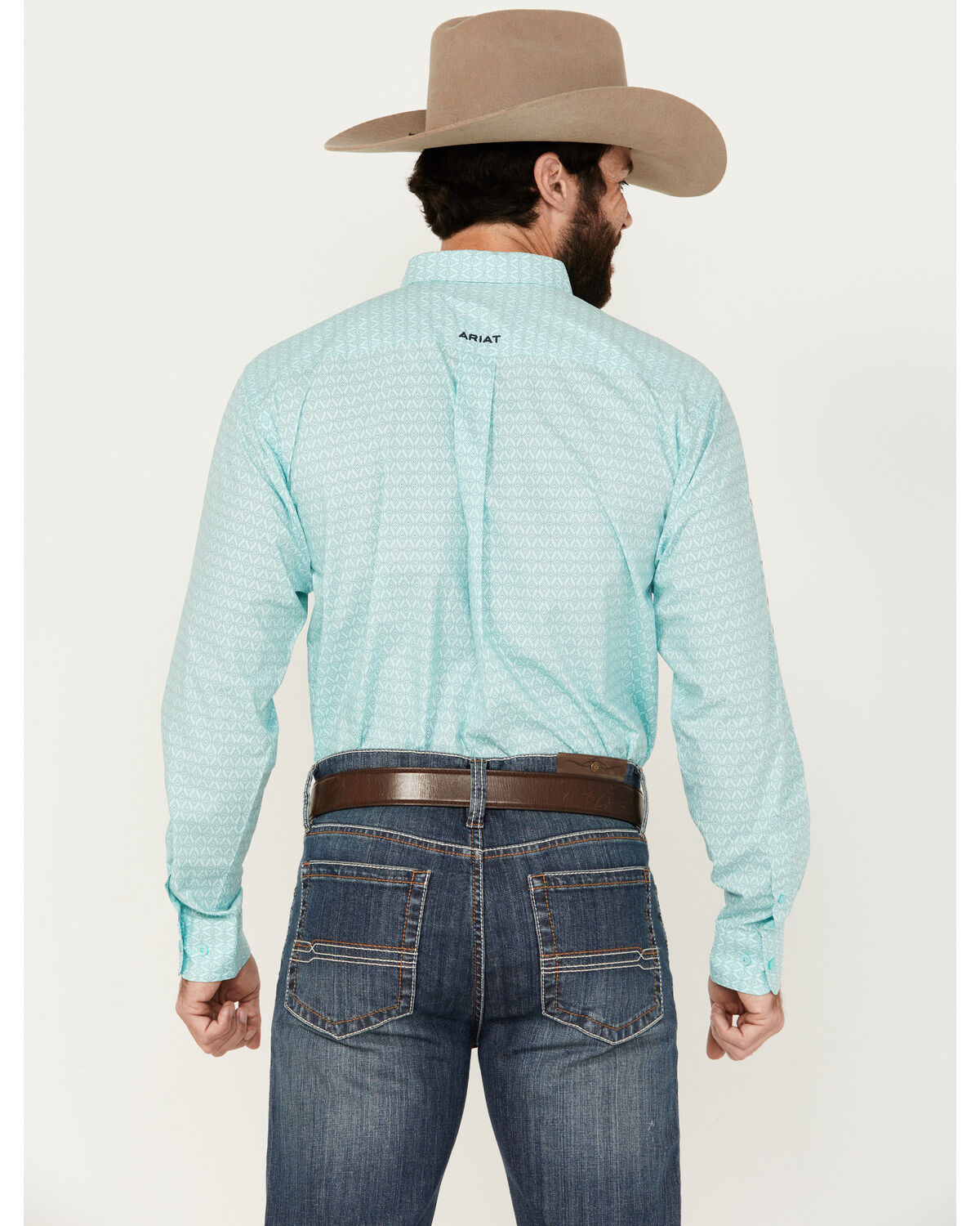 Image #4 - Ariat Men's Gian Team Logo Geo Print Long Sleeve Button-Down Western Shirt - Tall, Aqua, hi-res