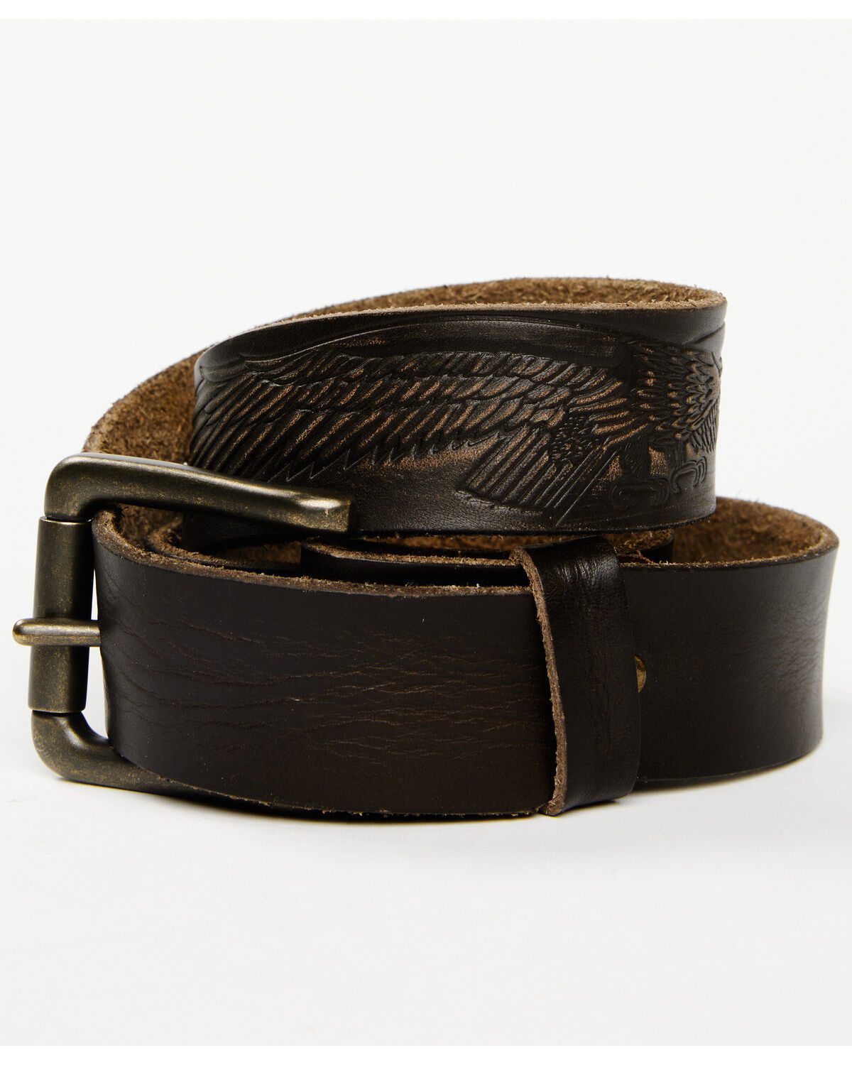 Image #2 - Brothers and Sons Men's Tooled Flying Eagle Belt, Brown, hi-res