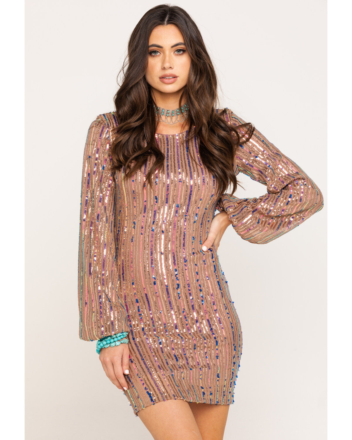 rose colored sequin dress