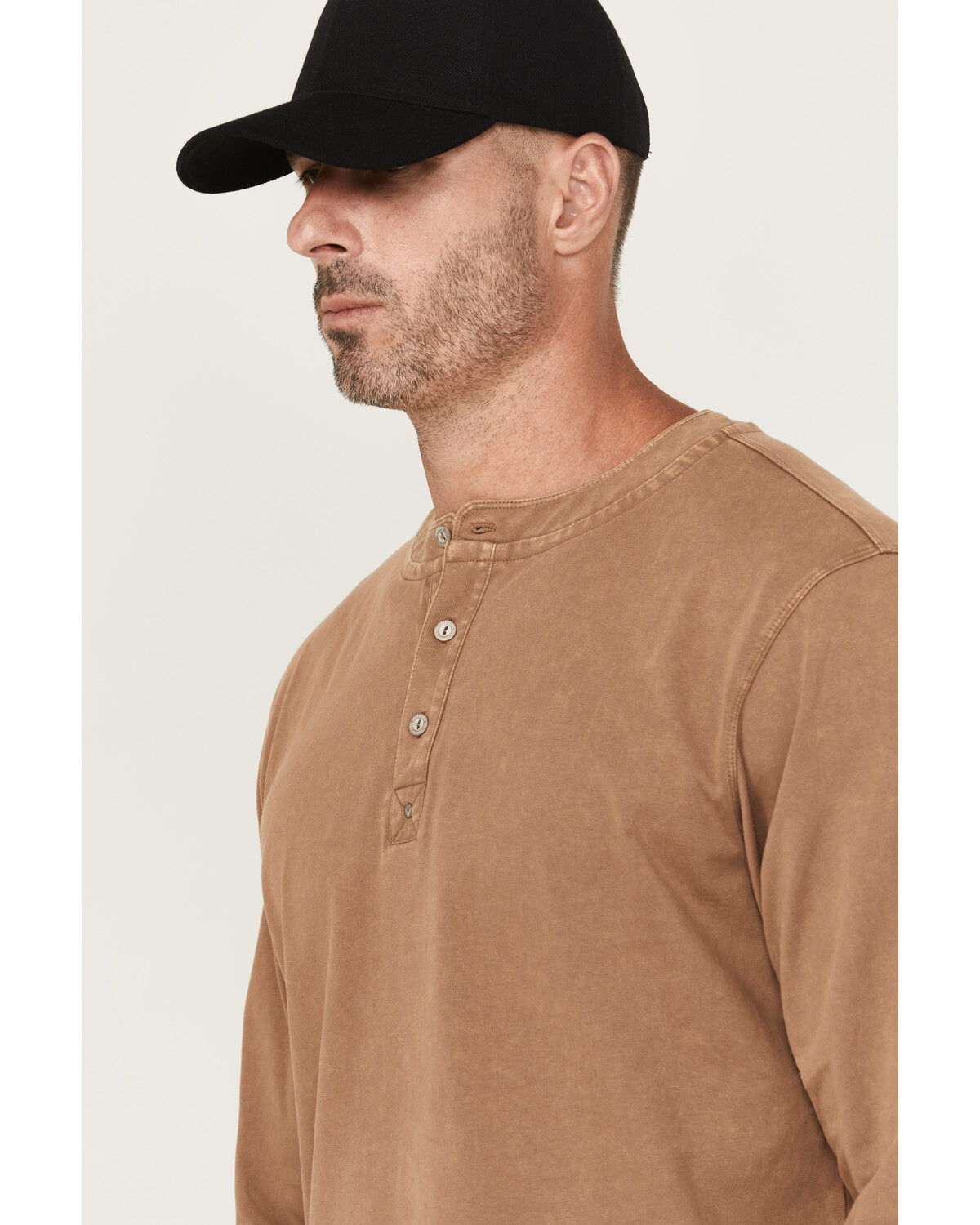 Image #2 - Thorogood Men's Heavyweight Vintage Wash Long Sleeve Henley Shirt, Khaki, hi-res