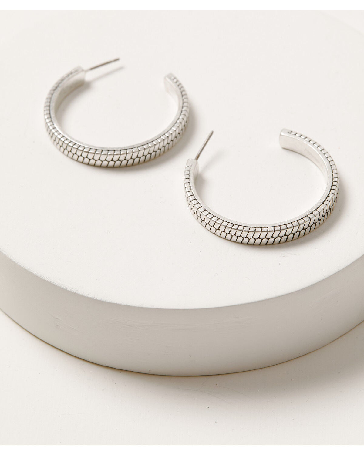 Image #1 - Lainey Wilson Women's Roped Hoop Earrings, Silver, hi-res