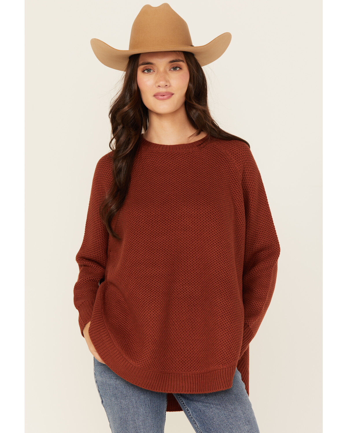 Cotton & Rye Women's Round Bottom Textured Sweater, Rust, hi-res