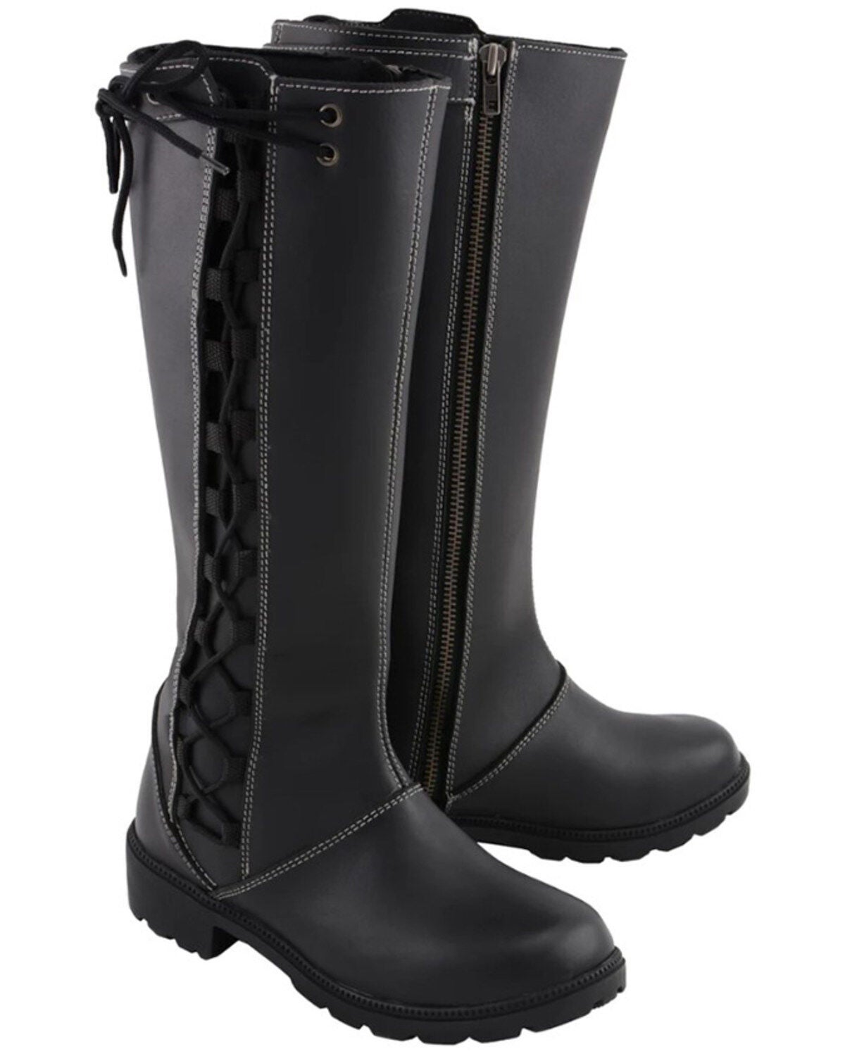 Milwaukee Leather Women's 17" Lace Side Waterproof Leather Boots, Black, hi-res