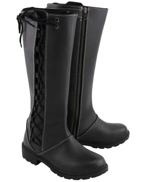 Milwaukee Leather Women's 17" Lace Side Waterproof Leather Boots, Black, hi-res