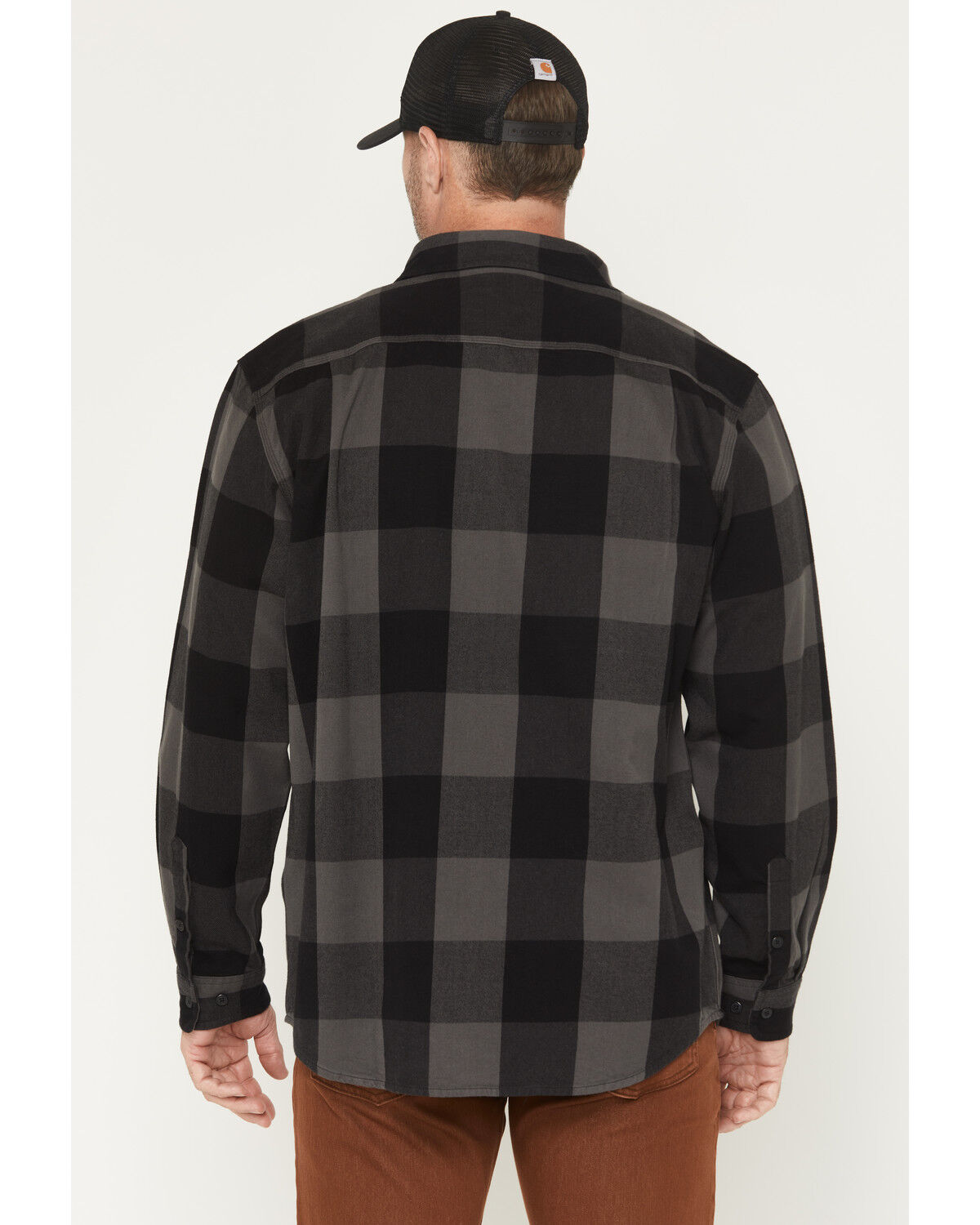 Image #4 - Carhartt Men's Heavyweight Plaid Print Long Sleeve Button-Down Flannel Shirt, Dark Grey, hi-res
