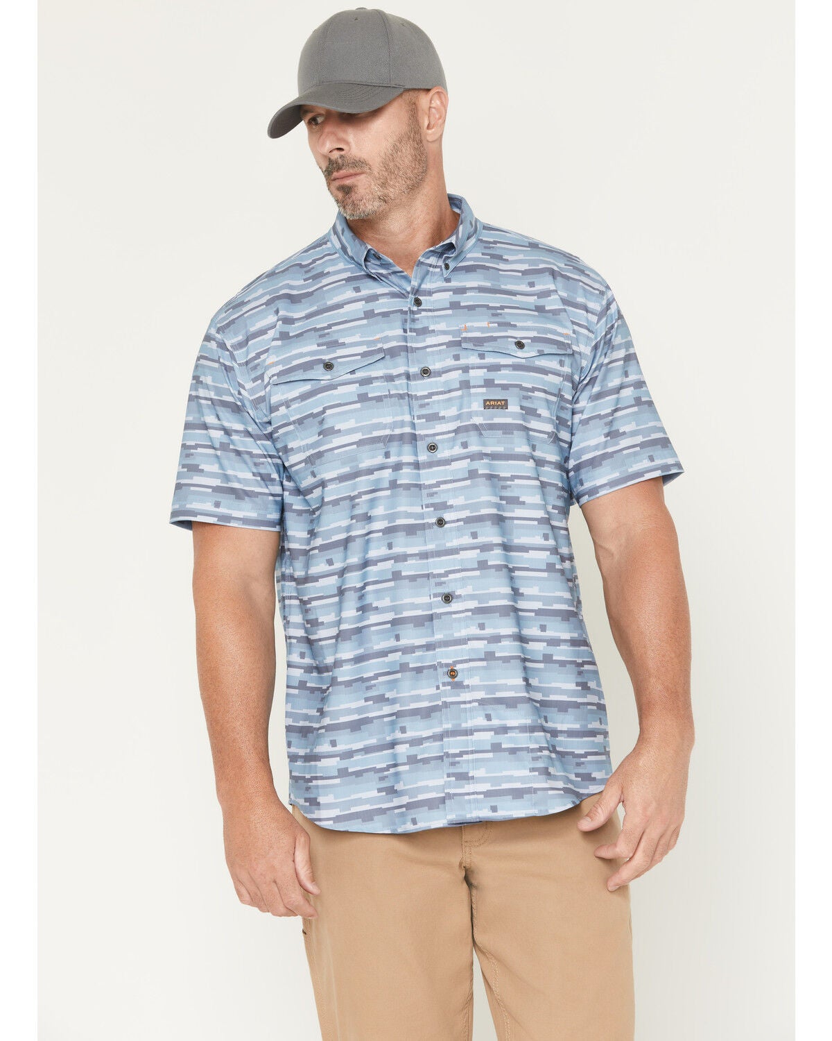 Ariat Men's Rebar Made Tough VentTEK Short Sleeve Button-Down Stretch Work Shirt, Blue, hi-res