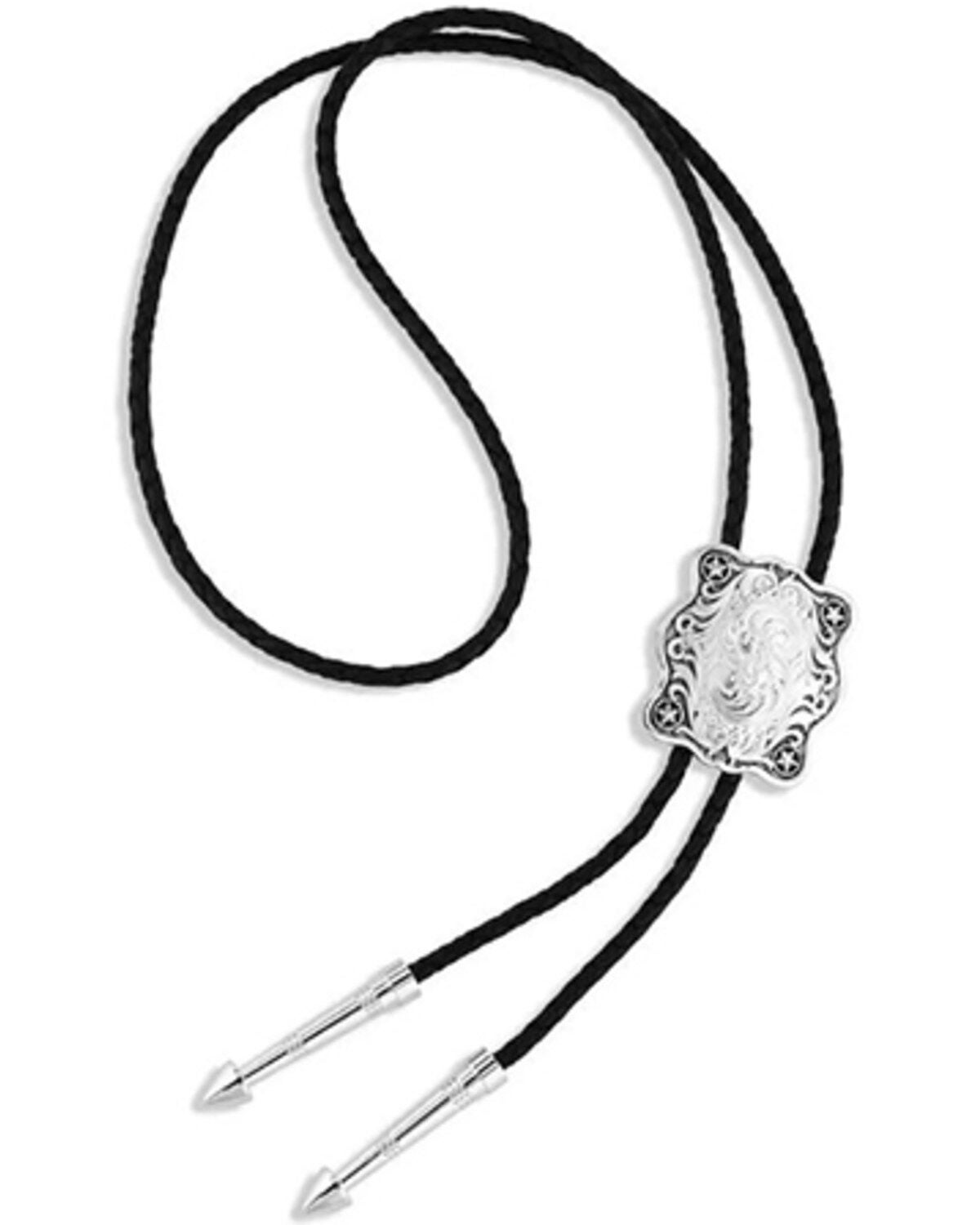 Montana Silversmiths Men's Scalloped Square Bolo Tie, Silver, hi-res