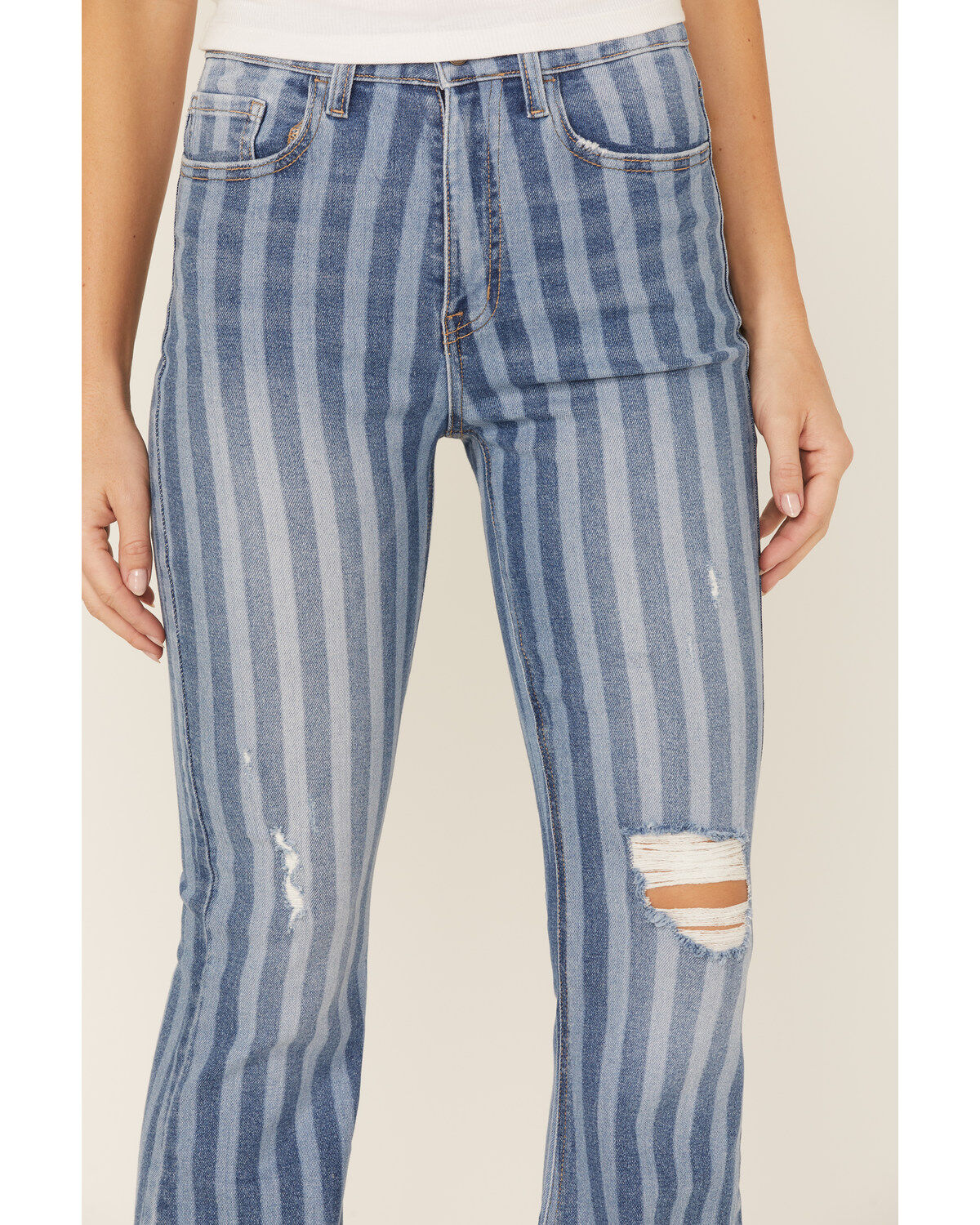 Product Name:  Cello Women's Stripe Destruction Flare Jeans