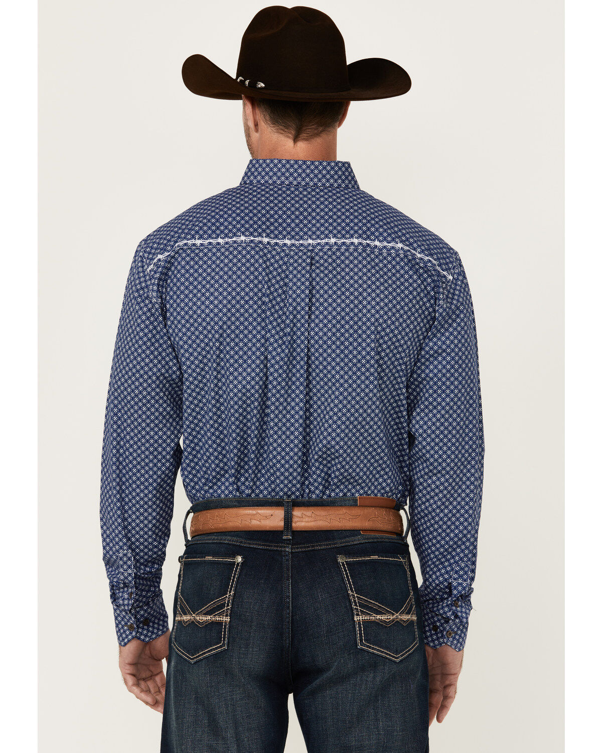 Image #4 - Cowboy Hardware Men's Cross Floral Print Long Sleeve Button-Down Stretch Western Shirt, Navy, hi-res