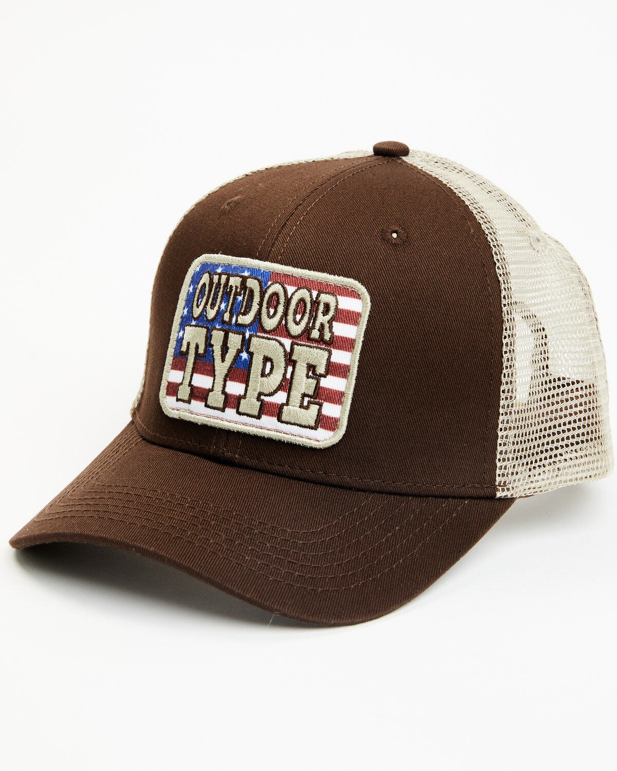 Brothers and Sons Men's Outdoor Type American Flag Patch Ball Cap, Brown, hi-res