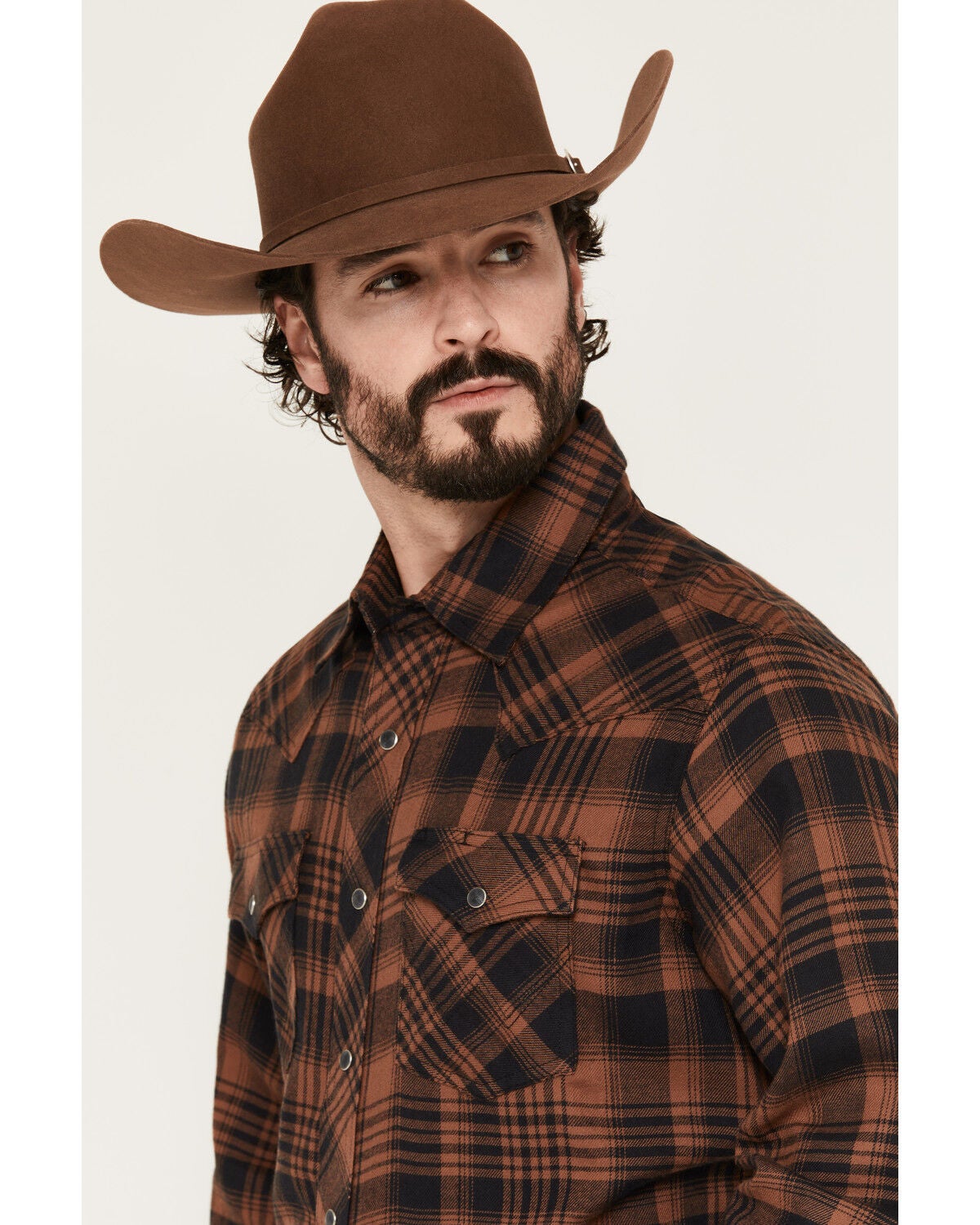 Image #2 - Wrangler Retro Men's Plaid Print Long Sleeve Snap Flannel Shirt, Brown, hi-res