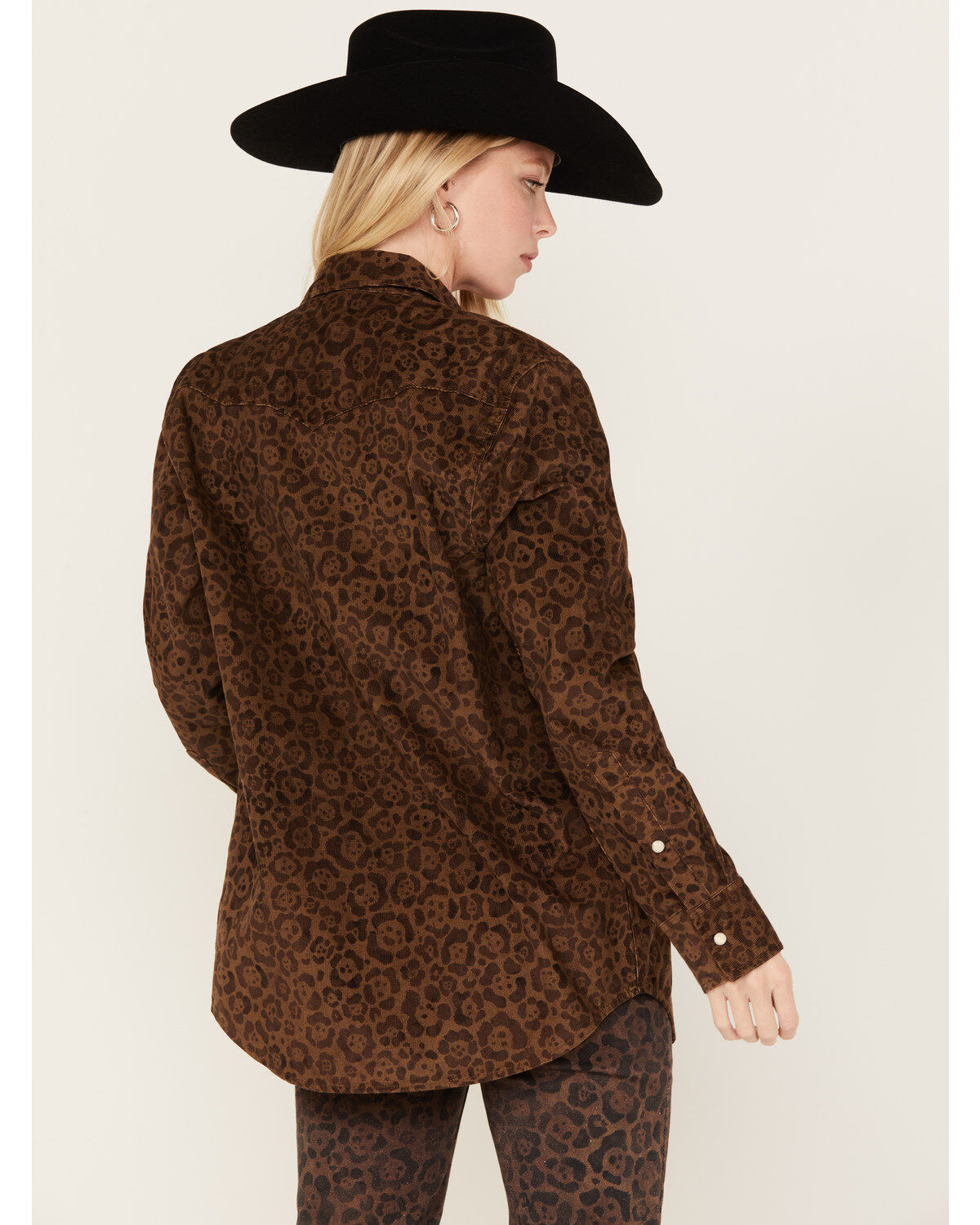 Image #4 - Wrangler X Fender Women's Leopard Print Long Sleeve Snap Shirt, Brown, hi-res