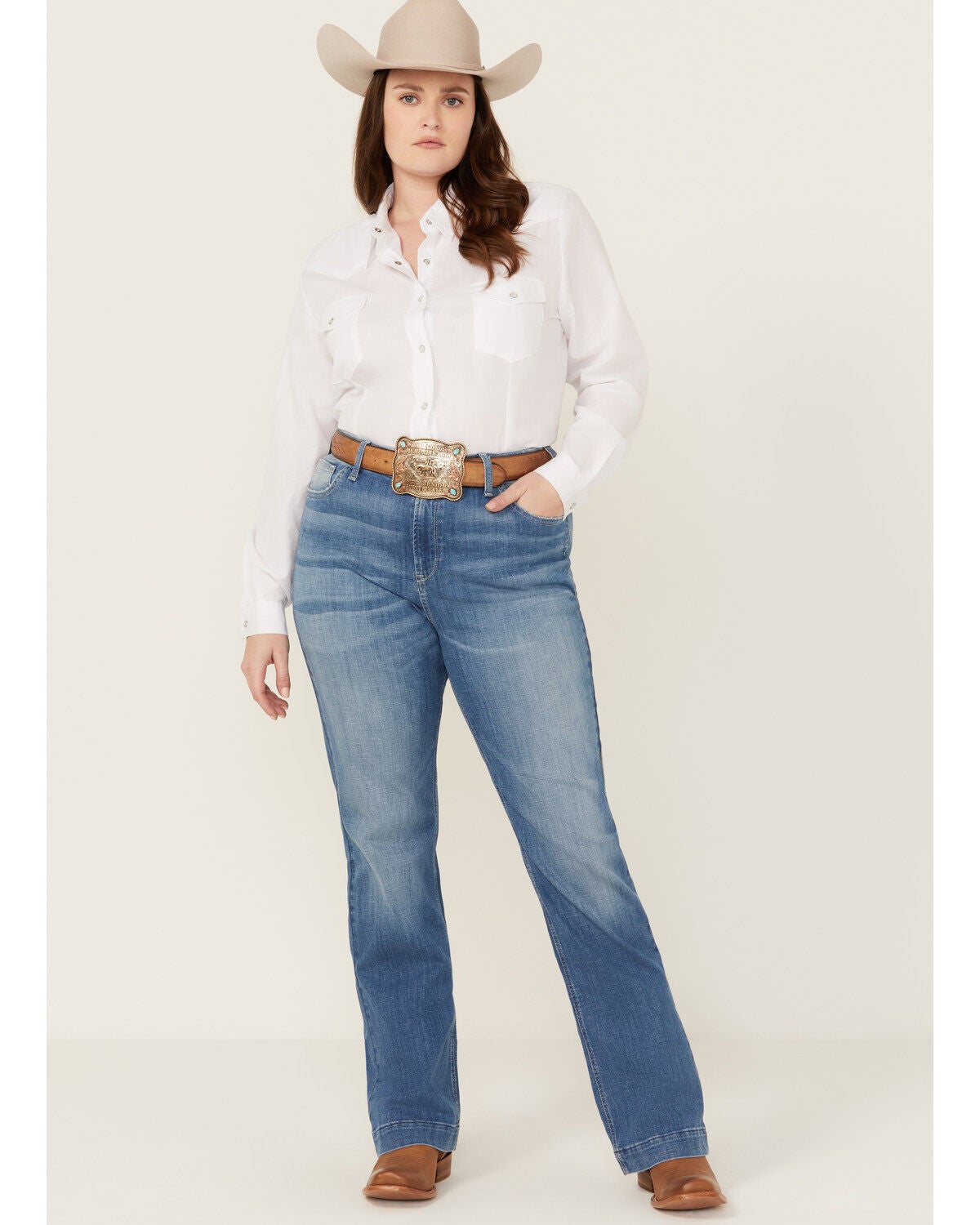 Ariat Women's Claire Medium Wash High Rise Slim Trouser Stretch Denim Jeans - Plus, Medium Wash, hi-res