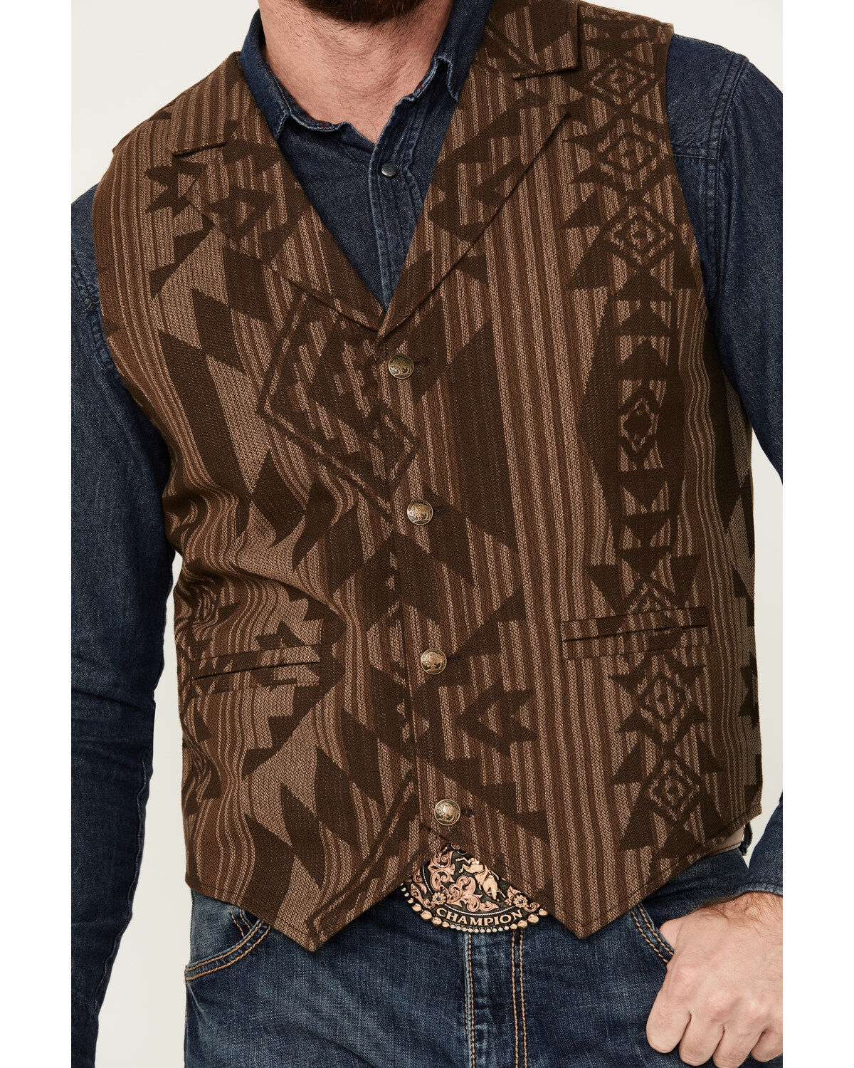 Image #3 - Cody James Men's Southwestern Print Jacquard Vest, Brown, hi-res