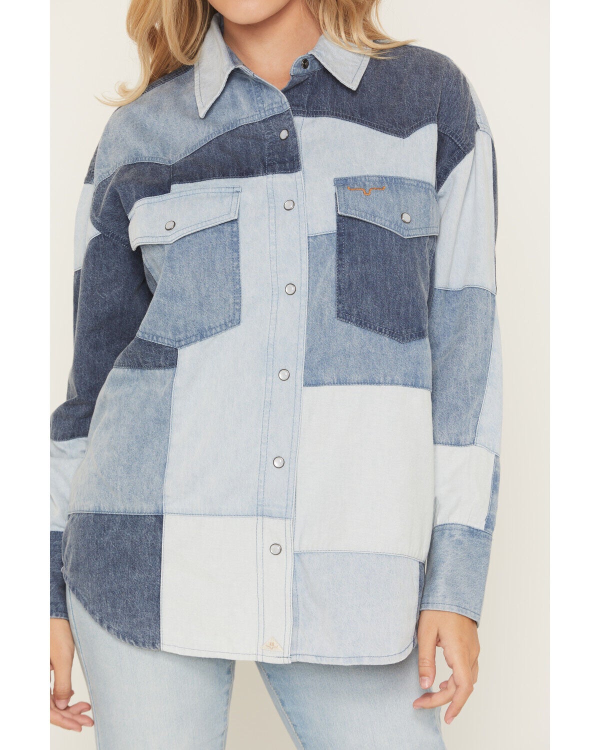 Image #3 - Kimes Ranch Women's Olly Patchwork Long Sleeve Snap Denim Shirt, Blue, hi-res