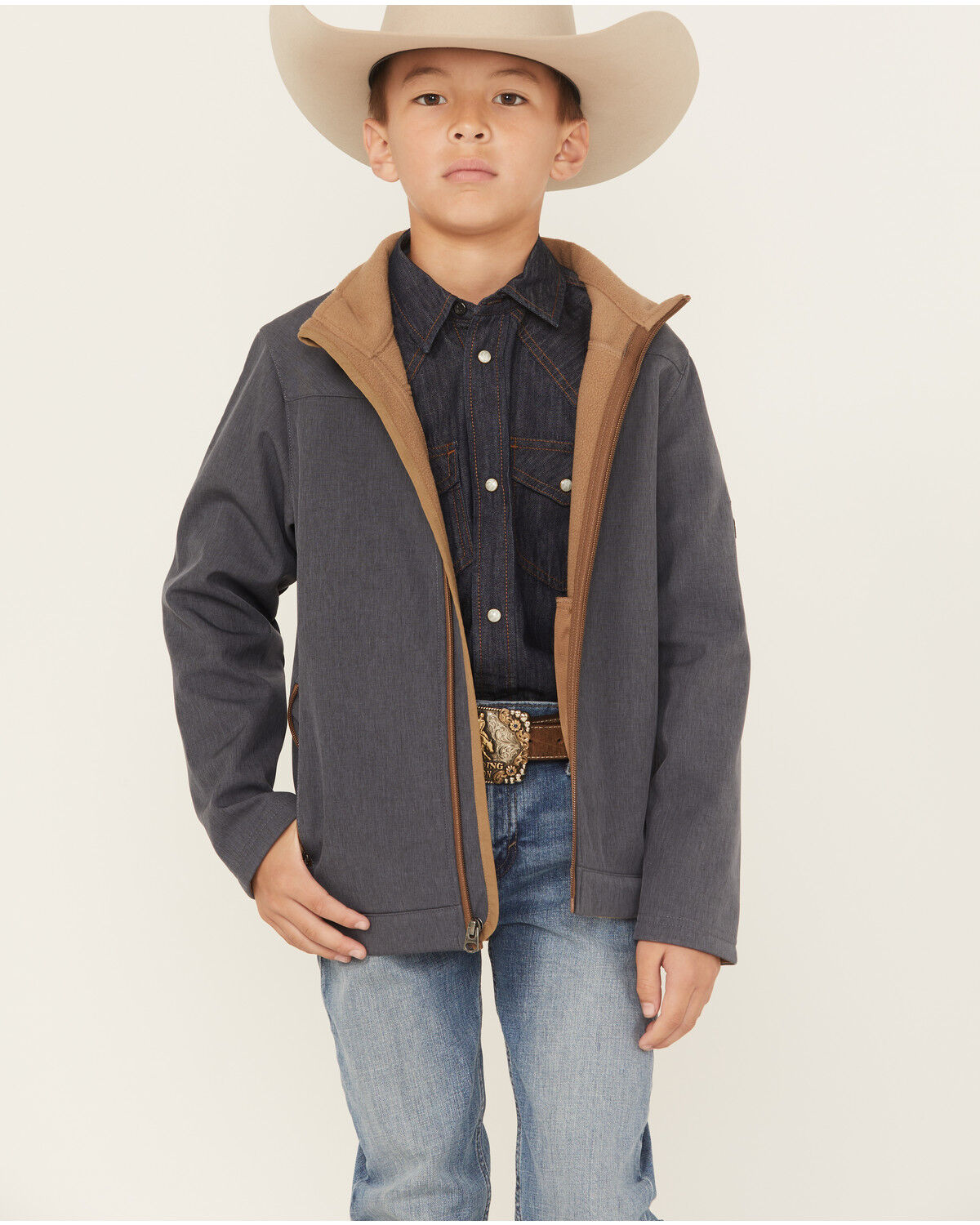 Image #2 - Cinch Boys' Logo Embroidered Softshell Jacket, Blue, hi-res