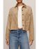 Image #1 - White Crow Women's Faux Suede Button-Down Cropped Shacket, Tan, hi-res