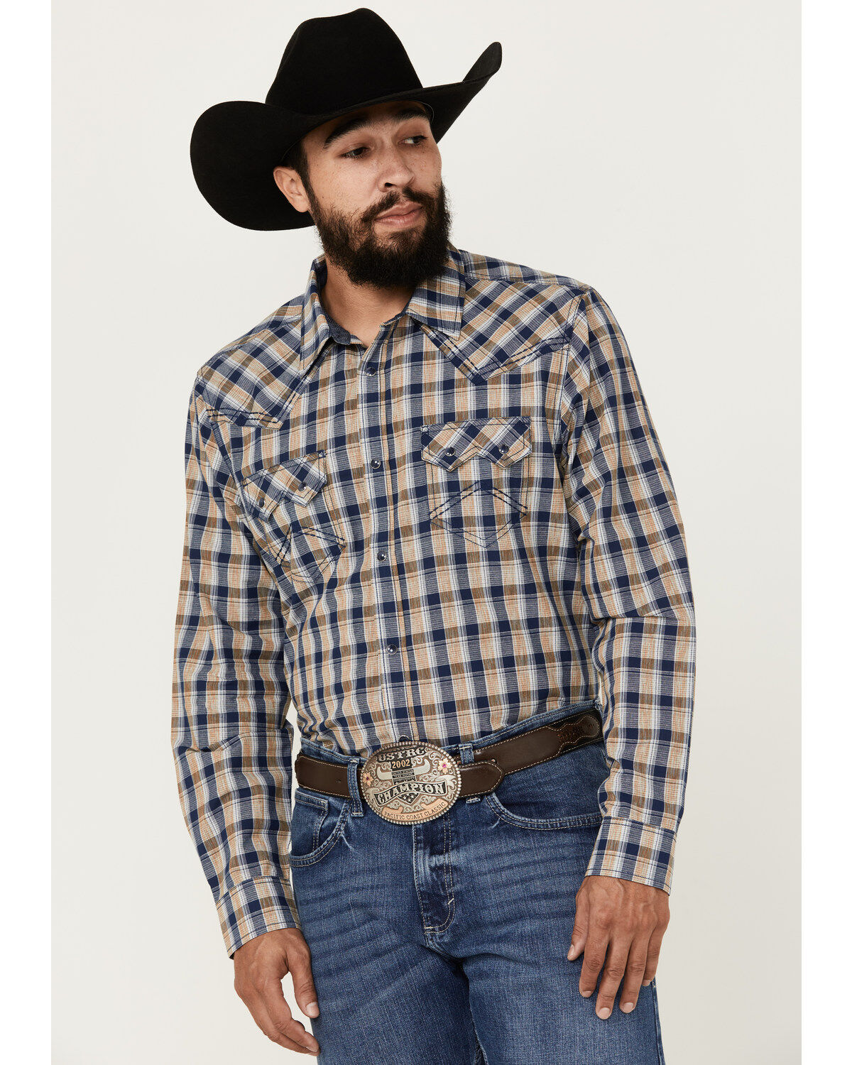 Image #1 - Cody James Men's Colt Plaid Print Long Sleeve Snap Western Shirt - Tall, Navy, hi-res