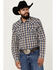 Image #1 - Cody James Men's Colt Plaid Print Long Sleeve Snap Western Shirt - Tall, Navy, hi-res