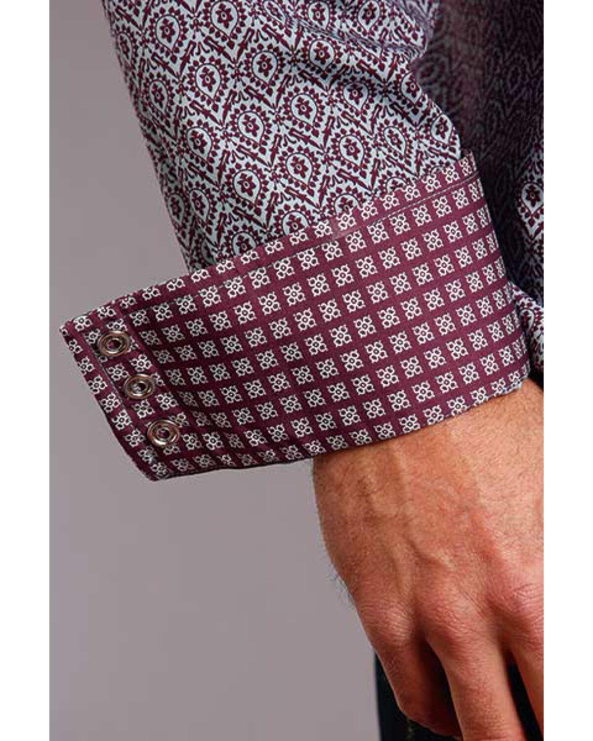 Image #3 - Stetson Men's Wine Victorian Foulard Geo Print Long Sleeve Western Shirt , , hi-res